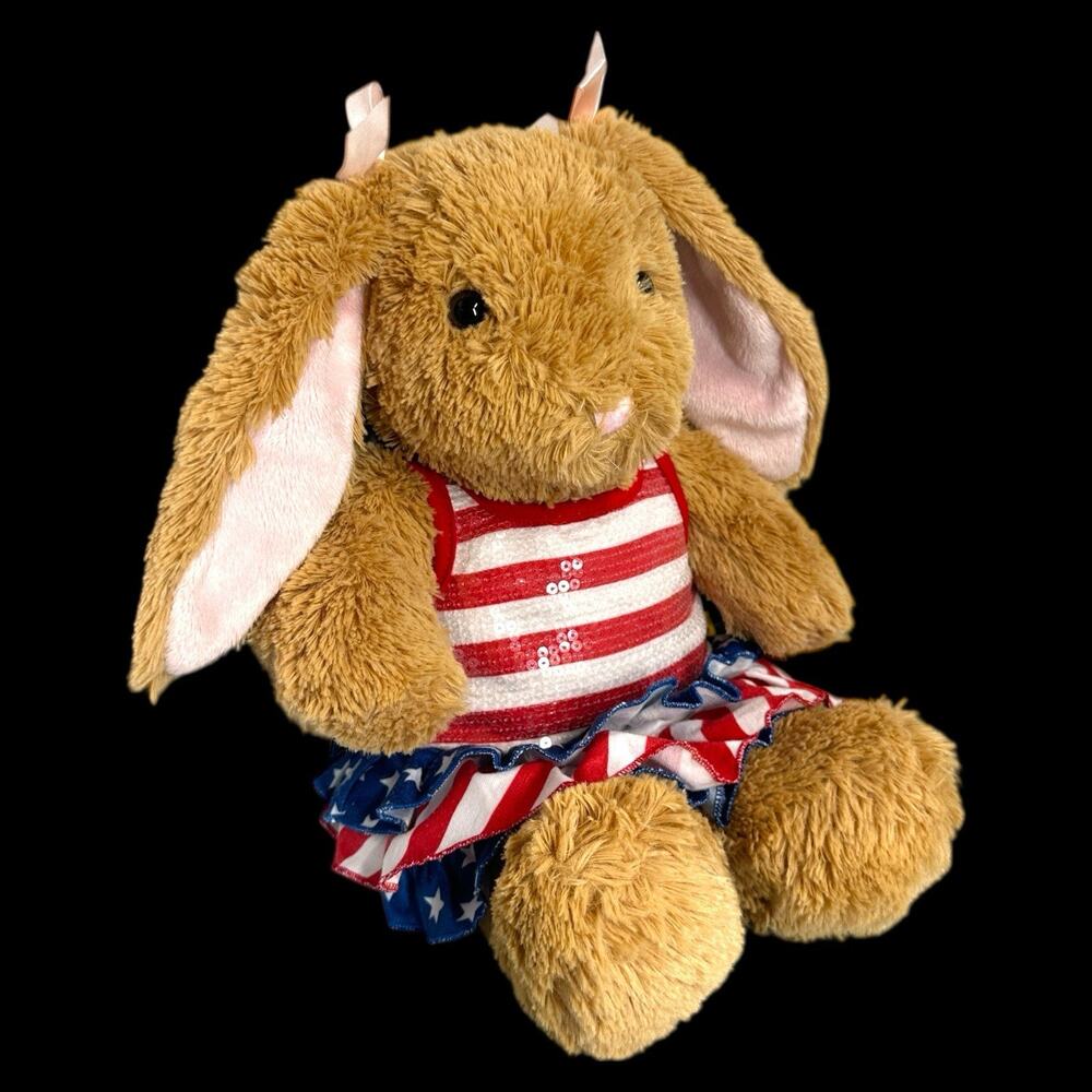 Build a Bear Rabbit Bunny Floppy Ear Patriotic Dress Blue Red White Toy Plush